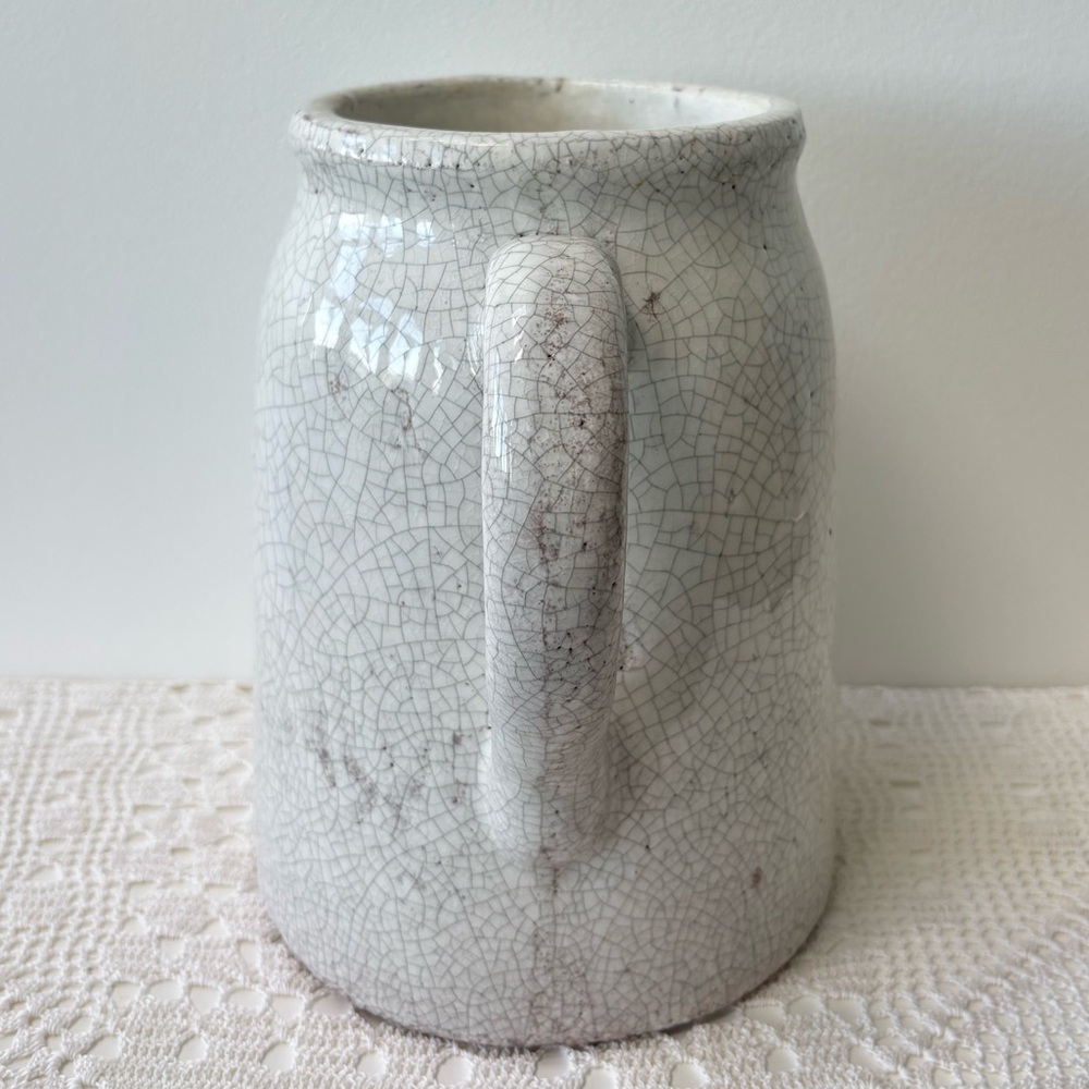 Vintage Pottery Handmade Pitcher Antique Milk Jug Crackle Glaze Retro Farmhouse - Picture 8 of 16